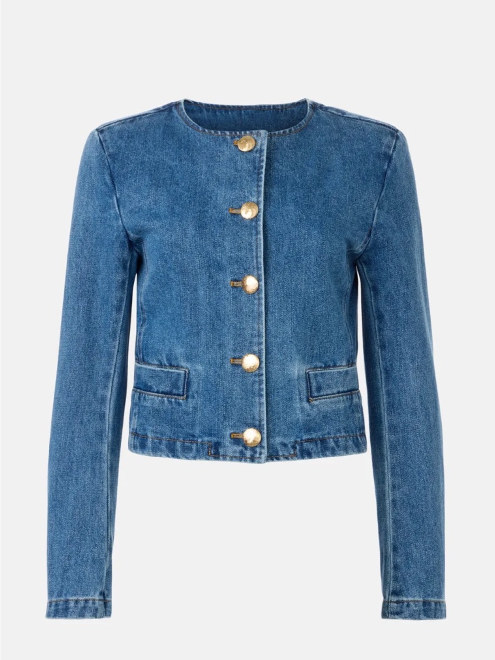 NWT English Factory Light Blue Crop Denim Jacket with Gold Buttons